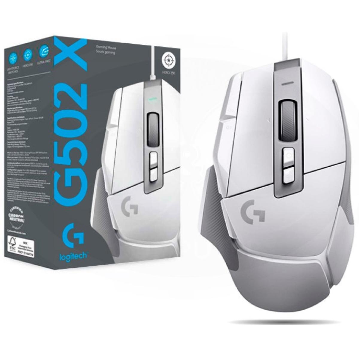 Logitech G502 X Lightforce Wired, Hybrid Optical-Mechanical Switches w/ Hero 25K Sensor, 89 Grams, 13 Programmable Controls - High Performance Gaming Mouse (White) | G502 X Wired |