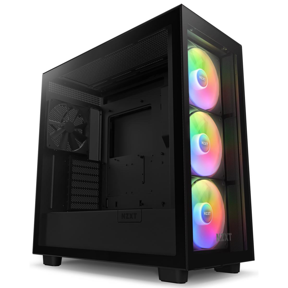 NZXT H7 Elite (2023) ATX Tempered Glass Mid Tower Gaming Case with 3x140mm RGB Fans + 1x140mm Quiet & USB Type - C Port - Matte Black