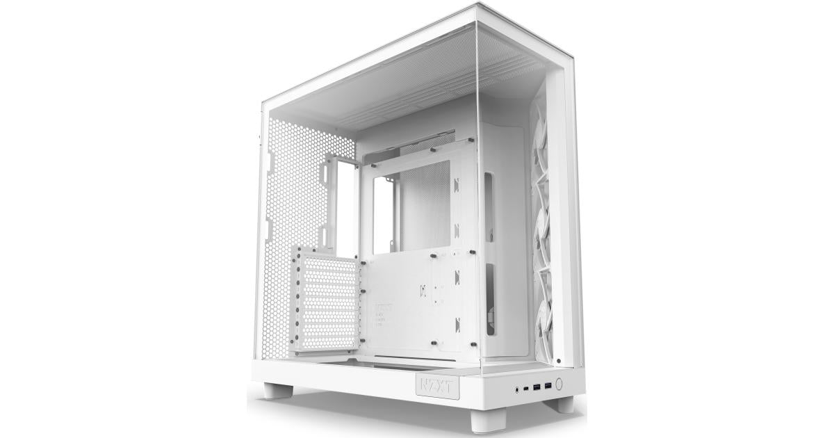 NZXT H6 Flow Perforated Compact Dual-Chamber Mid-Tower Tempered Glass Gaming Case w/ 3xF120Q Fans & USB Type-C Port - White