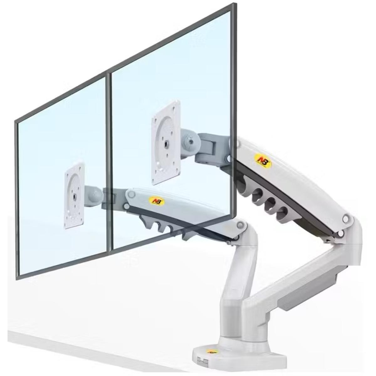North Bayou (NB F160) Ergonomic Desk Mount Dual Monitor Arm, Up To 17-27" Size & 2-9kg Weight, Vesa 75mm x 75 mm To 100mm x 100mm Mounting Hole - White | F160 White | - CompuMe North Bayou (NB F160) Ergonomic Desk Mount Dual Monitor Arm, Up To 17-27" Size & 2-9kg Weight, Vesa 75mm x 75 mm To 100mm x 100mm Mounting Hole - White | F160 White | - CompuMe