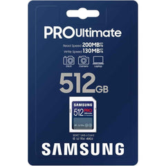 Samsung Pro Ultimate Full Size 512gb Sdxc Memory Card, Up To 200 Mb/s, 4k Uhd, Uhs I, C10, U3, V30, A2, For Dslr, Mirrorless Cameras, Pcs