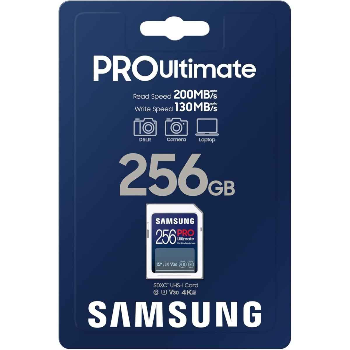 Samsung Pro Ultimate Full Size 256gb Sdxc Memory Card, Up To 200 Mb/s, 4k Uhd, Uhs I, C10, U3, V30, A2, For Dslr, Mirrorless Cameras, Pcs