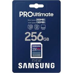 Samsung PRO Ultimate Full Size 256GB SDXC Memory Card, Up to 200 MB/s, 4K UHD, UHS-I, C10, U3, V30, A2, for DSLR, Mirrorless Cameras, PCs