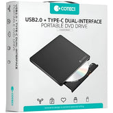 COTECi USB 2.0 + Type-C Dual Interface Mobile DVD Burning Optical Drive - Black