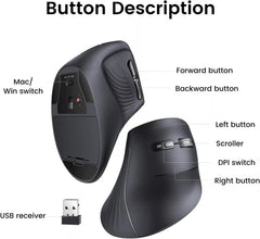 Ugreen 25444 Wireless Vertical Ergonomic Mouse 2.4g And Bluetooth