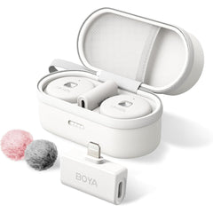 Boya Omic D Wireless Lavalier Microphone For Iphone Mfi Certified, Noise Cancelling Lapel Mic Wireless With Magnetic Clip Iphone Microphone For Video Recording Youtube Vlog White
