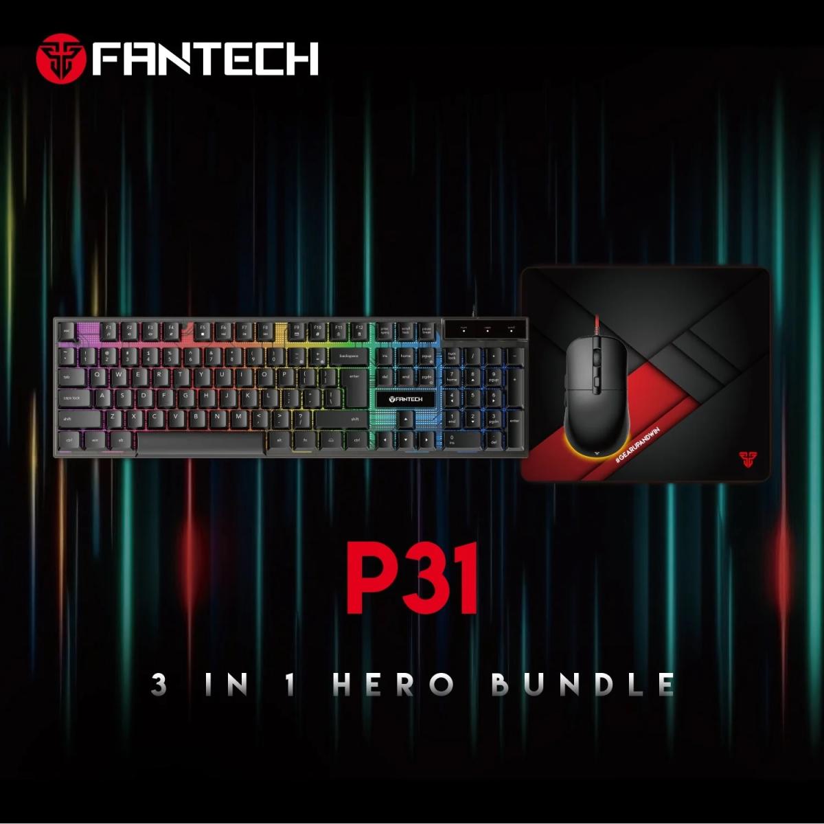 Fantech P31 Hero Bundle Wired Gaming Set (Keyboard + Mouse + Mouse Pad) Combo Kit, RGB Full Size Membrane Keyboard, 3600 DPI RGB Mouse, Large Stitched & Smooth Mouse Pad (350 x 300 x 4mm) | P31 HERO | Fantech P31 Hero Bundle Wired Gaming Set (Keyboard + Mouse + Mouse Pad) Combo Kit, RGB Full Size Membrane Keyboard, 3600 DPI RGB Mouse, Large Stitched & Smooth Mouse Pad (350 x 300 x 4mm) | P31 HERO |