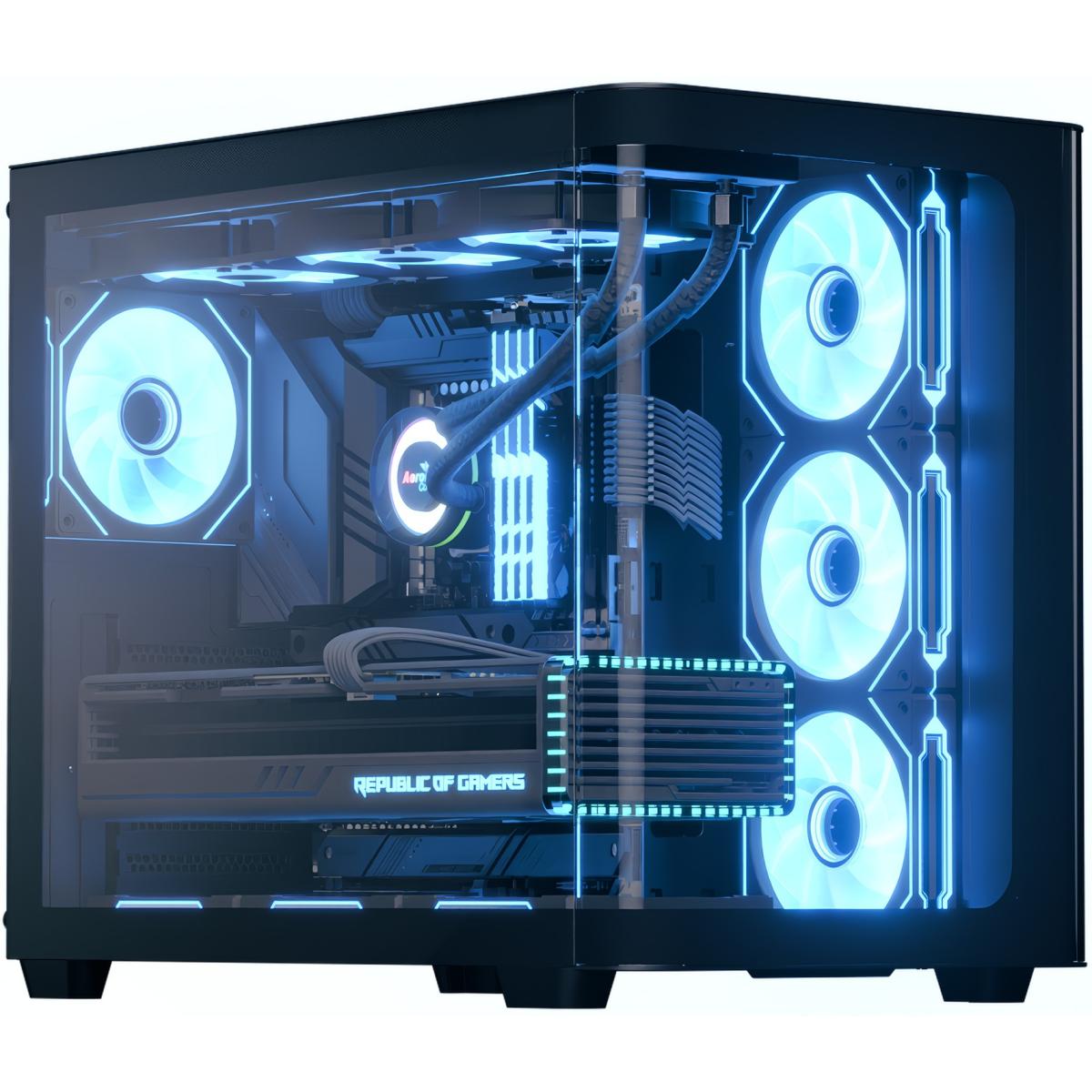 AeroCool P500C -Black- ARGB Stylish w- Panoramic View & Dual Chamber ATX Mid Tower Tempered Glass Gaming Case w- 4 ARGB Mirage infinity Mirror Fans -3x120mm Side Reverse-Blade + 1x120mm Rear- - P500C-G-BK-v1 -