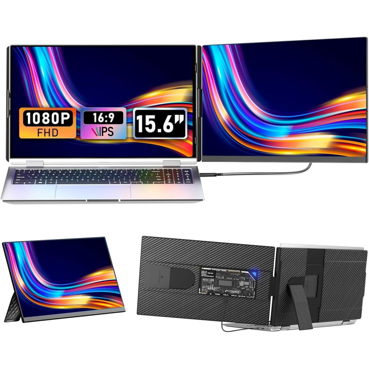 V2com P5 15.6" Ips Full Hd Portable Laptop Screen Extender, Detachable Ips Monitor For 13 17.3" Laptops, Plug & Play With Breath Light, Compatible With Windows, Mac, Android, Switch, And Ps5