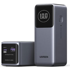 Ugreen Pb724 Nexode Power Bank 12000mah 100w Pd Pps Fast Charging Portable Charger Battery Pack With 1usb C 1usb A And Smart Display For Macbook Air/ipad/iphone 16/galaxy S24/steam Deck/google Gray