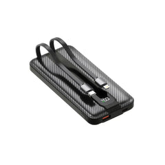 Huntkey PL02-10K 10000mAh Digital Display Power Bank with Built-in Dual Cables 22.5W -Black