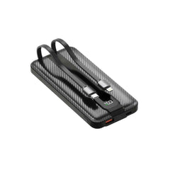 Huntkey PL02-10K 10000mAh Digital Display Power Bank with Built-in Dual Cables 22.5W -Black