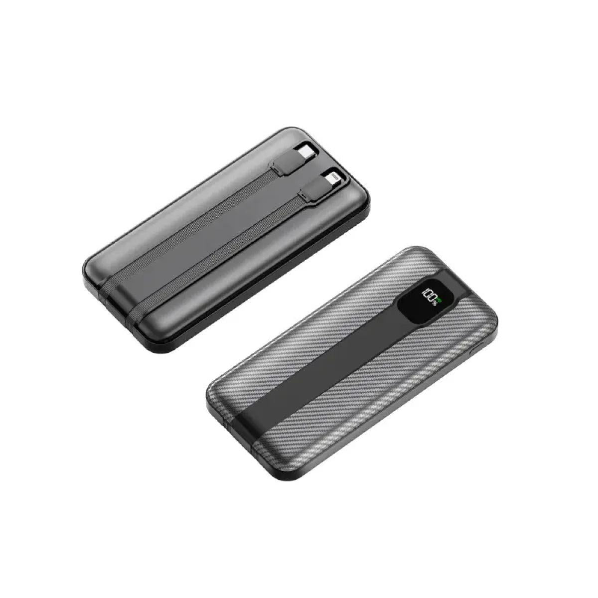 Huntkey PL02-10K 10000mAh Digital Display Power Bank with Built-in Dual Cables 22.5W -Black