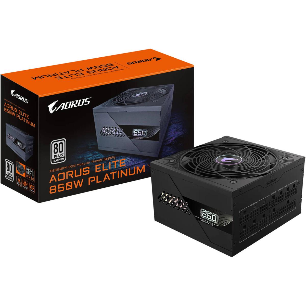Gigabyte Aorus Elite P850w 850w 80+ Platinum Modular Pcie 5.0 Power Supply, Intel Form Faor Atx 12v V3.0, 850w Capacity, 120mm Fdb Fan, 60 50 Hz Input Frequency, Black Gigabyte Aorus Elite P850w 850w 80+ Platinum Modular Pcie 5.0 Power Supply, Intel Form Faor Atx 12v V3.0, 850w Capacity, 120mm Fdb Fan, 60 50 Hz Input Frequency, Black