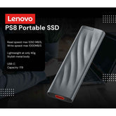 Lenovo Ps8 1tb Portable Ssd Fast Data Up To 1050 Mb/s Pocket Sized External Ssd Stylish Metal Body Usb 3.2 Gen 2 , Grey