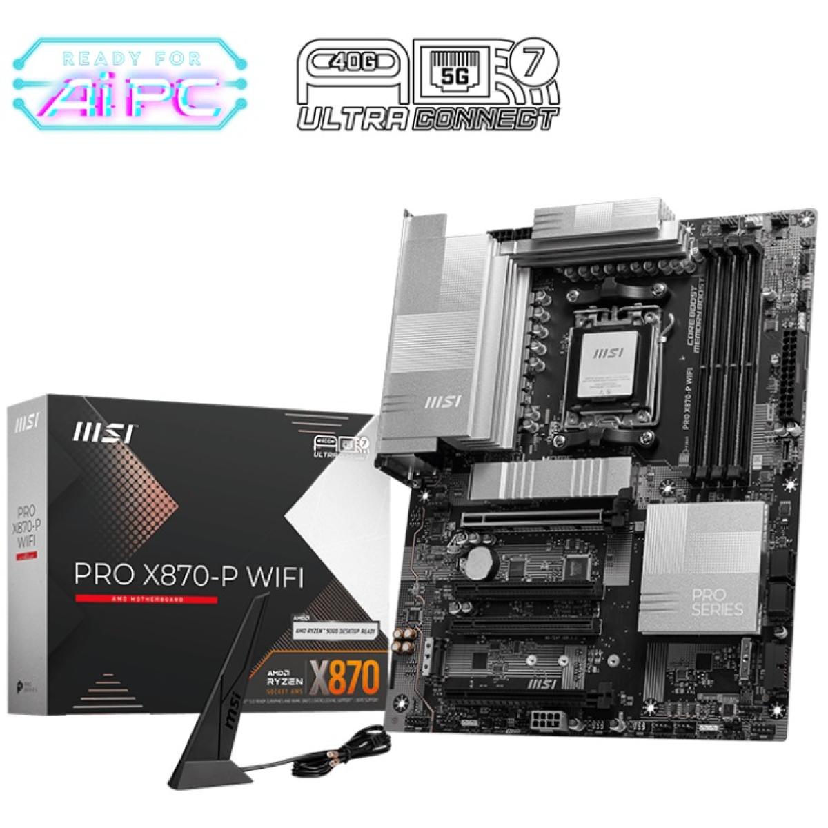 MSI PRO X870-P WIFI -Wi-Fi 7- AMD RYZEN 7000 8000 9000 Series AM5-DDR5-PCIe 5.0-3xM.2 - ATX Gaming MotherBoard - PRO X870-P WIFI -