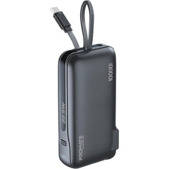 Promate Dual-Mode AC/DC Charger and 10000mAh Power Bank with 20W USB-C Port, Built-In USB-C Cable, 22.5W USB-A Quick Charge, Digital Display, and Multi-Protection System for Safe - Black