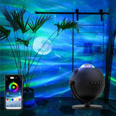 Smart Aurora Star Projector Lamp for Bedroom & Home Decor (Black), Sky Ocean Wave Colorful Night Lights w/ Multi Aurora Patterns & Modes, Galaxy Stars & Moon w/ Bluetooth Speaker, Remote Control & App Control, Type-C USB Cable | Projection - CompuMe