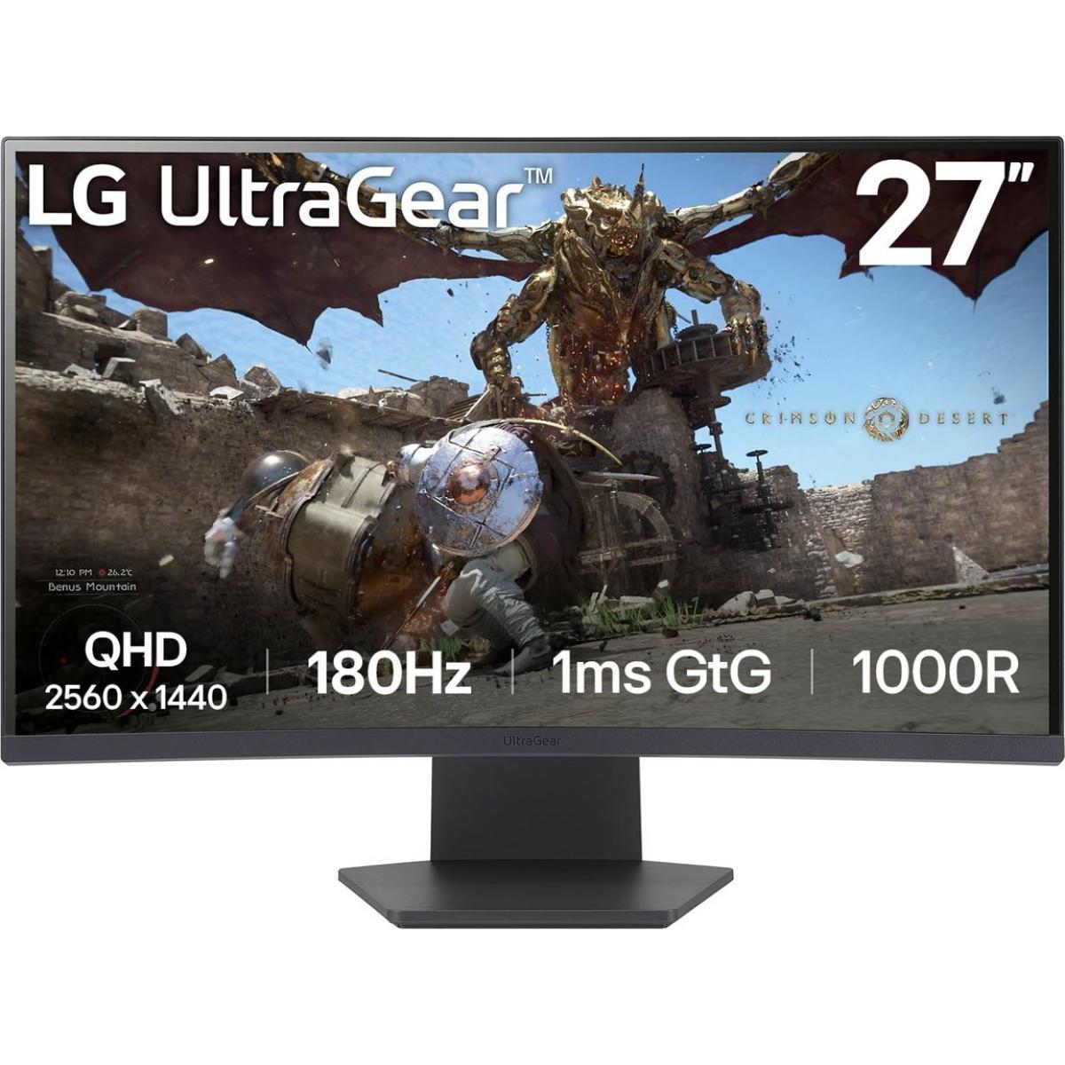 Lg Ultragear 27gs60qc 27" Curved 1000r 2k Qhd 180hz 1ms Hdr 10 Srgb 99% Amd Freesync Borderless Design W/2x Hdmi 1x Display Port Black - CompuMe