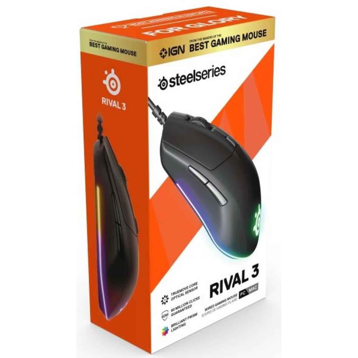 SteelSeries Rival 3 Wired Prism RGB Lighting TrueMove Optical Sensor Light & Ergonomic Gaming Mouse, 8500 CPI | RIVAL 3 Wired |
