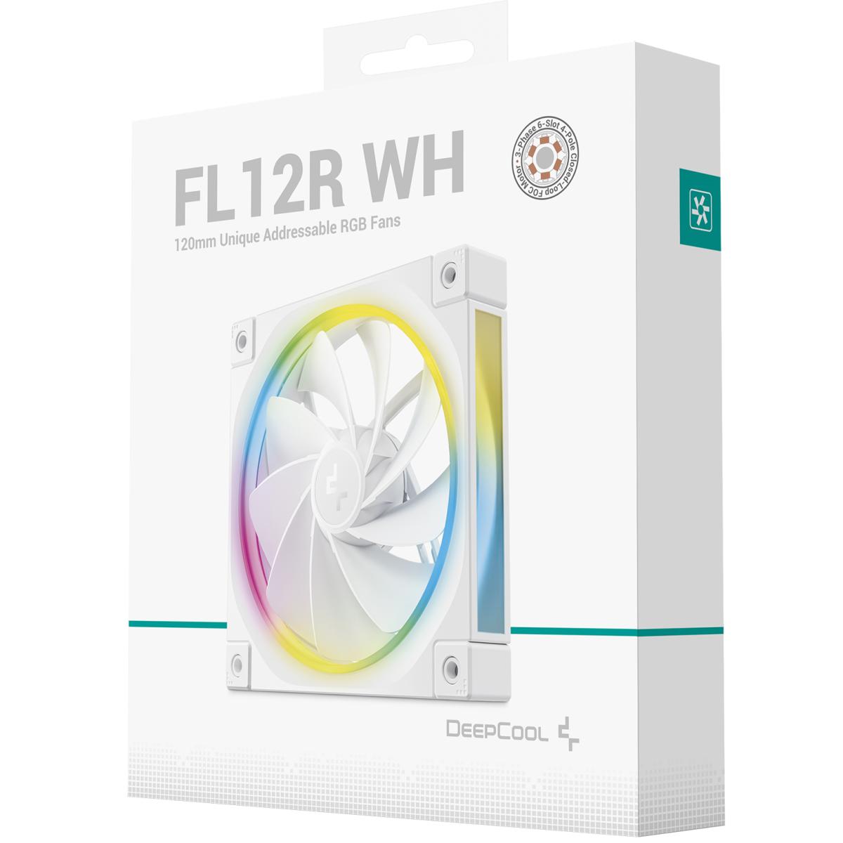 Deepcool Fl12r Reversed Fan Blade 120mm Case Fans, 2150 Rpm Fan Speed, 55 Cfm Fan Airflow, Fluid Dynamic Bearing Type, 4 Pin Pwm Fan Conneor, Addressable Rgb Led, Single Pack, White Deepcool Fl12r Reversed Fan Blade 120mm Case Fans, 2150 Rpm Fan Speed, 55 Cfm Fan Airflow, Fluid Dynamic Bearing Type, 4 Pin Pwm Fan Conneor, Addressable Rgb Led, Single Pack, White