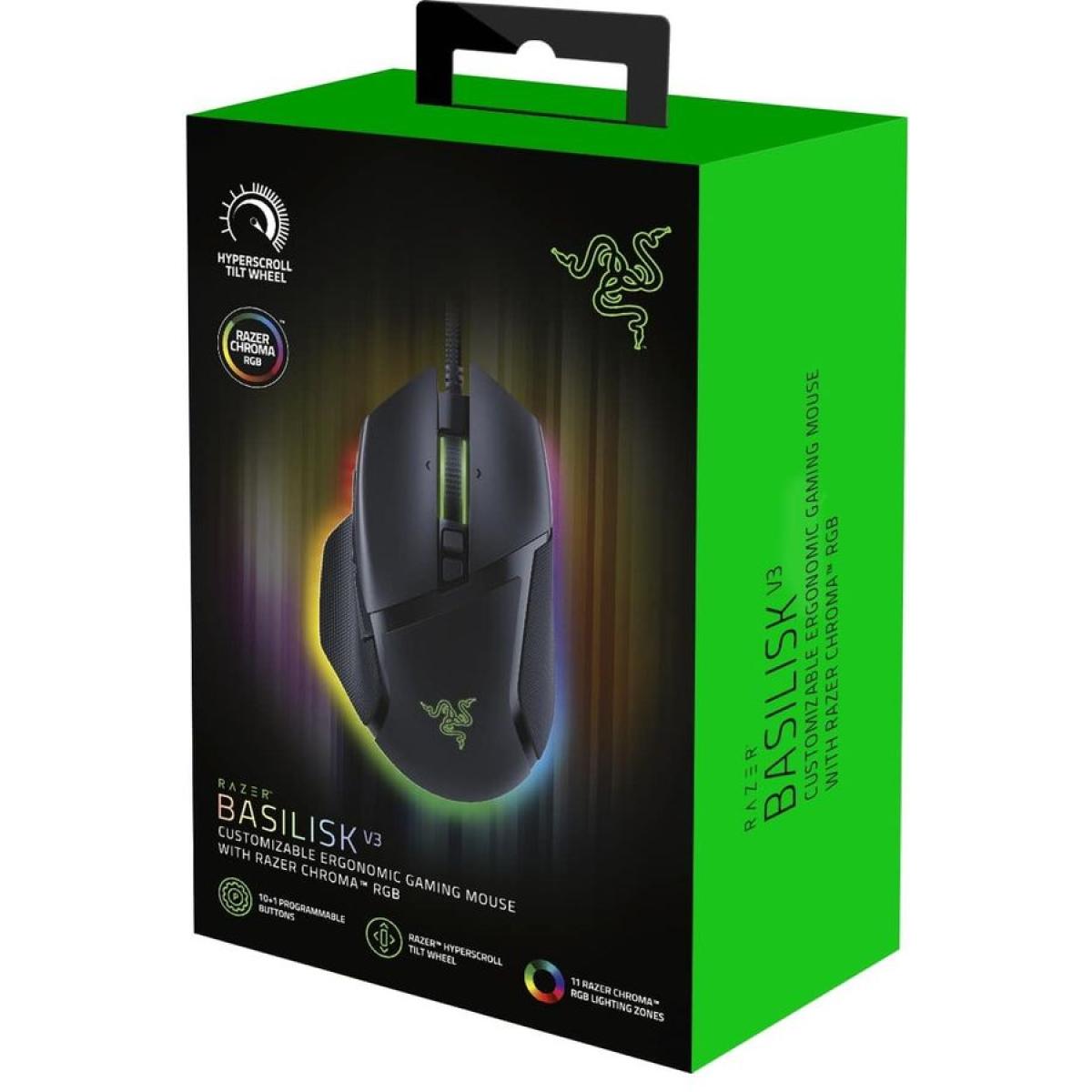 Razer Basilisk V3 Chroma RGB Wired Gaming Mouse, 11 Programmable Buttons, HyperScroll Tilt Wheel, 26K Optical Sensor - Black | RZ01--R3M1 | Razer Basilisk V3 Chroma RGB Wired Gaming Mouse, 11 Programmable Buttons, HyperScroll Tilt Wheel, 26K Optical Sensor - Black | RZ01--R3M1 |