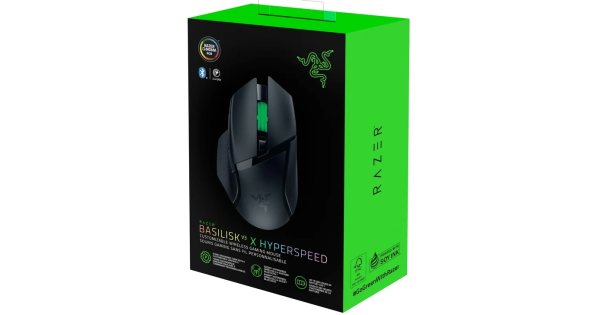 Razer Basilisk V3 X HyperSpeed Chroma RGB Wireless+Bluetooth Gaming Mouse, 7 Programmable Buttons, HyperSpeed Wireless, 5G Advanced 18K Optical Sensor - Black