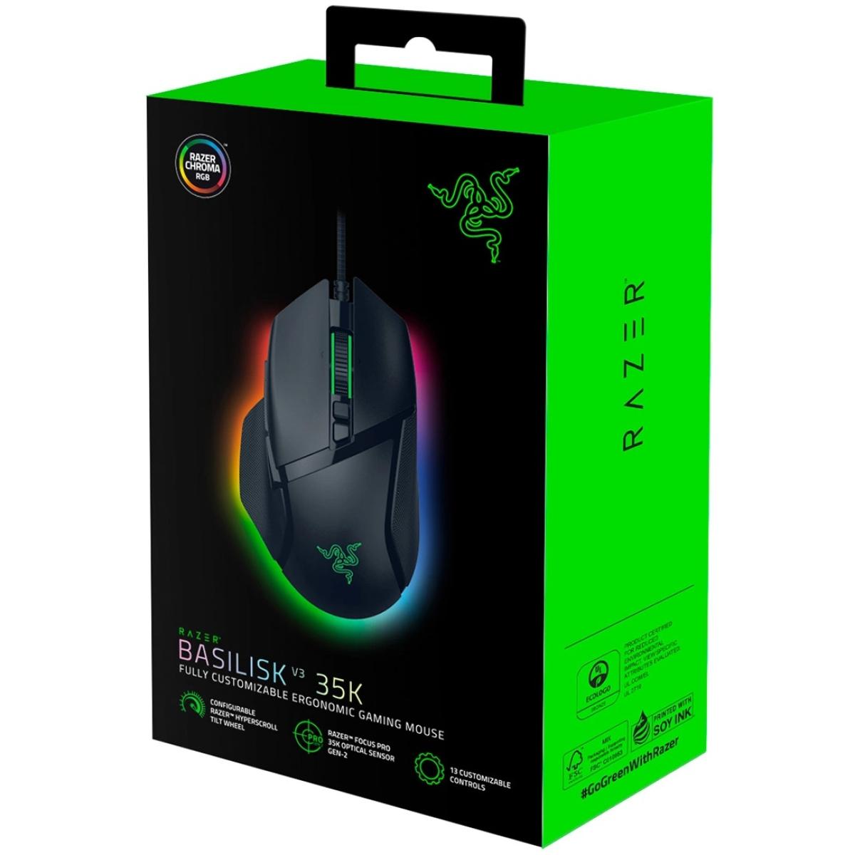Razer Basilisk V3 35K Chroma RGB Wired Gaming Mouse, 13 Customizable Controls, HyperScroll Tilt Wheel, 35K Optical Sensor - Black | RZ01--R3M1 | - CompuMe Razer Basilisk V3 35K Chroma RGB Wired Gaming Mouse, 13 Customizable Controls, HyperScroll Tilt Wheel, 35K Optical Sensor - Black | RZ01--R3M1 | - CompuMe