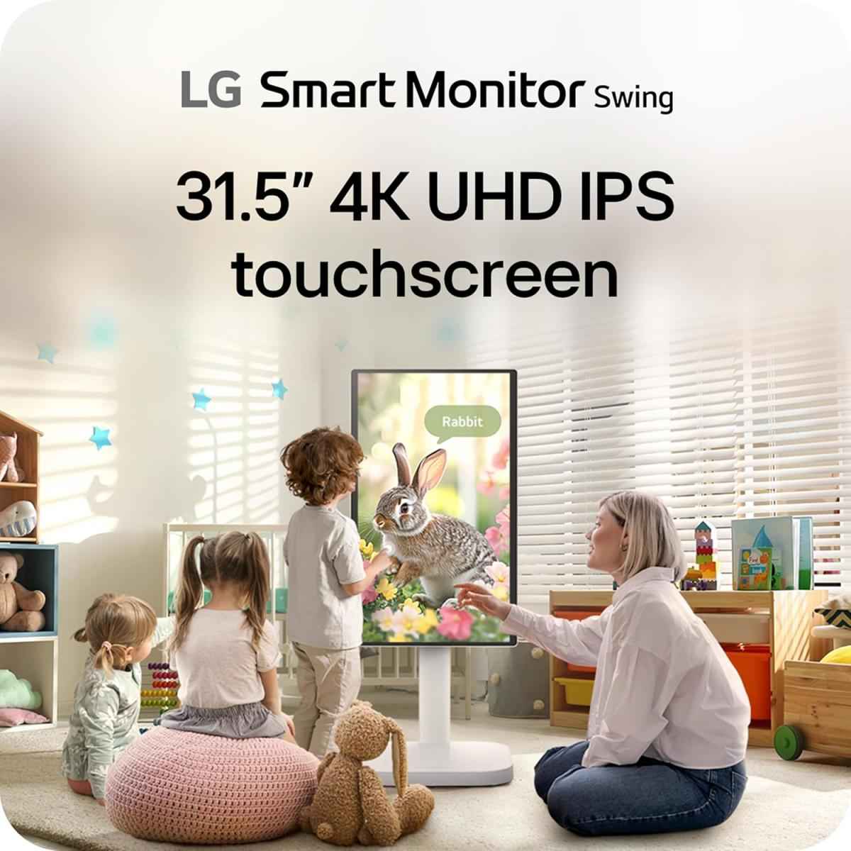 Lg 32u889sa Smart Monitor Swing 32" Ips 4k Uhd Hdr10 Touchscreen On A Fully Adjustable Wheeled Base , Webos, Built In Speaker, Hdmi, Usb Type C, Tilt/height/swivel/pivot Stand, White