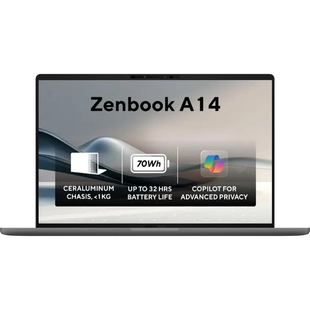 Asus Zenbook A14 (2024) Ux3407ra Copilot+ Pc New Snapdragon X Elite 78 12 Cores Ai Powered Up To 18 Hours Ultra Lightweight 980g W/ Dedicated Copilot Key & Oled Iceland Gray - CompuMe Asus Zenbook A14 (2024) Ux3407ra Copilot+ Pc New Snapdragon X Elite 78 12 Cores Ai Powered Up To 18 Hours Ultra Lightweight 980g W/ Dedicated Copilot Key & Oled Iceland Gray - CompuMe