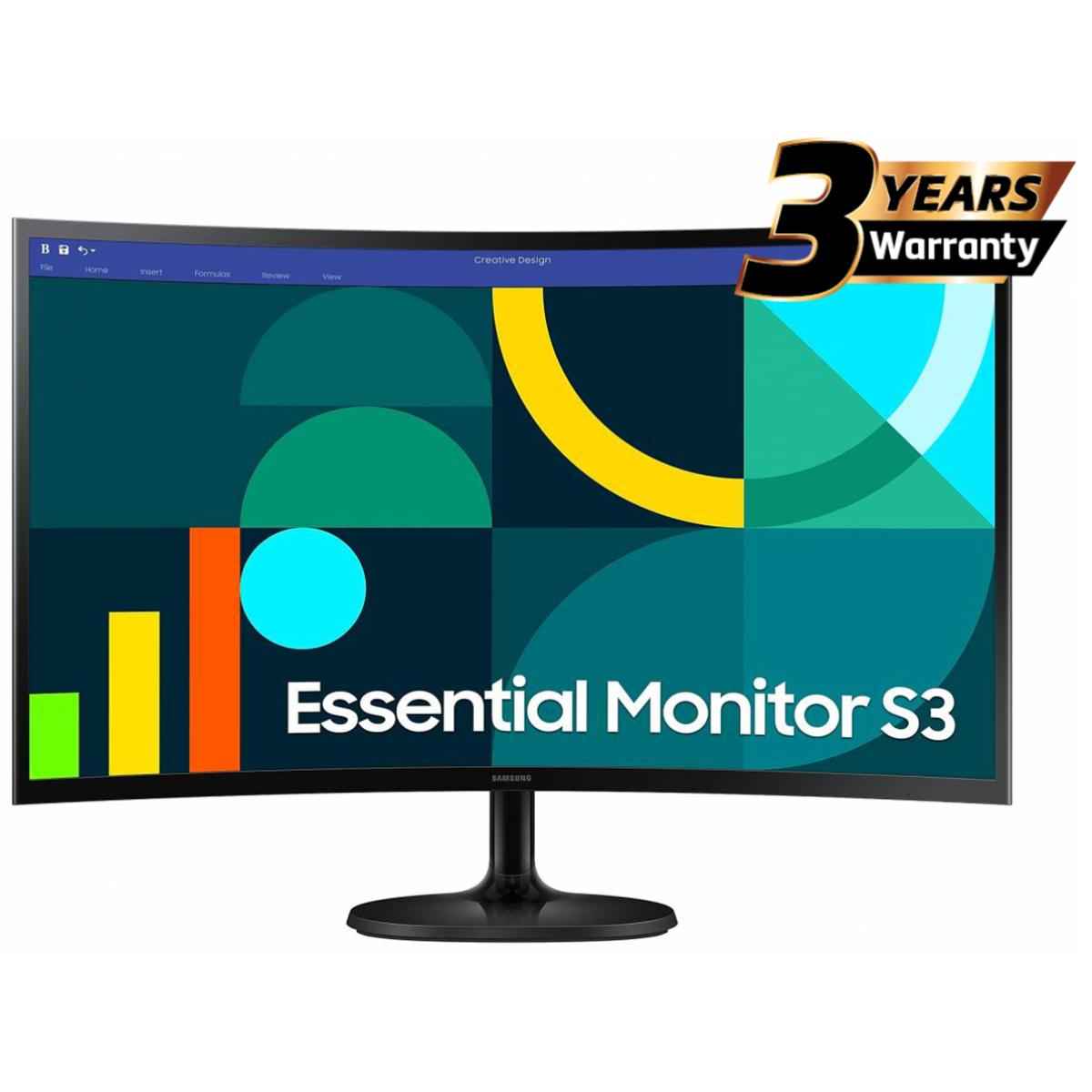 Samsung S3 Essential (D362) 24" Full-HD, VA Curved Monitor, 100Hz, 4MS (GTG), Narrow Border Design, Eye-Care Mode & Flicker Free | LS24D362GAMXUE |