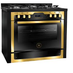 Unionaire Gas Cooker, 5 Burners, I Chef Gold Edition, Black / Gold - C69GB-383-IDSP