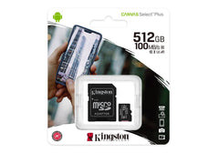 Kingston Memory Card 512GB micSDXC Canvas Select Plus 100R A1 C10 Card + ADP