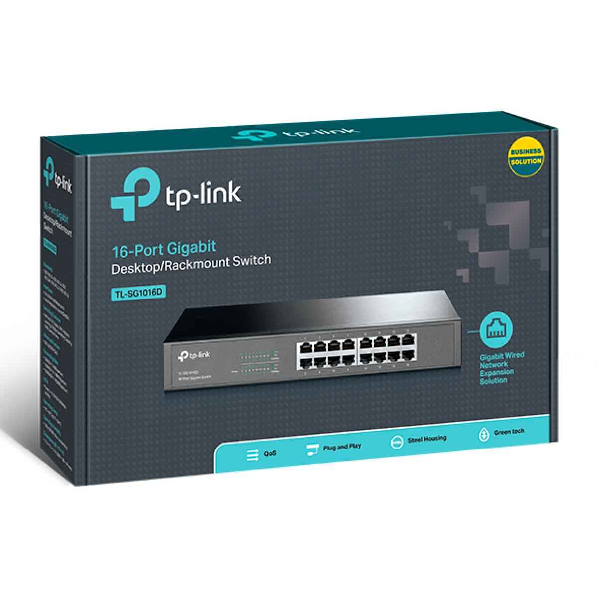 Tp Link Tl Sg1016d 10/100/1000mbps 16 Port Ethernet Unmanaged Switch Plug And Play Metal Desktop/rackmount & Fanless