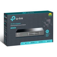 Tp Link Tl Sg1016d 10/100/1000mbps 16 Port Ethernet Unmanaged Switch Plug And Play Metal Desktop/rackmount & Fanless