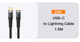 Totu Data Cable Transparent Woven, USB-C to Lightning, Black - CB-8-PD