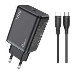 Totu Wall Fast Charger Gan, Cable Type-C To Type-C, 45Watts, Black - HC-7-45W -USB-C