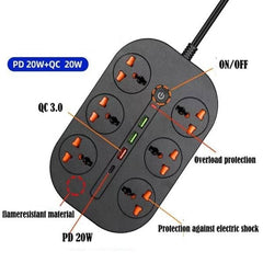 Power Socket- 6 Ac Auto Max 4.2A, 3000Watts, 2Mm. Black - T21-2M