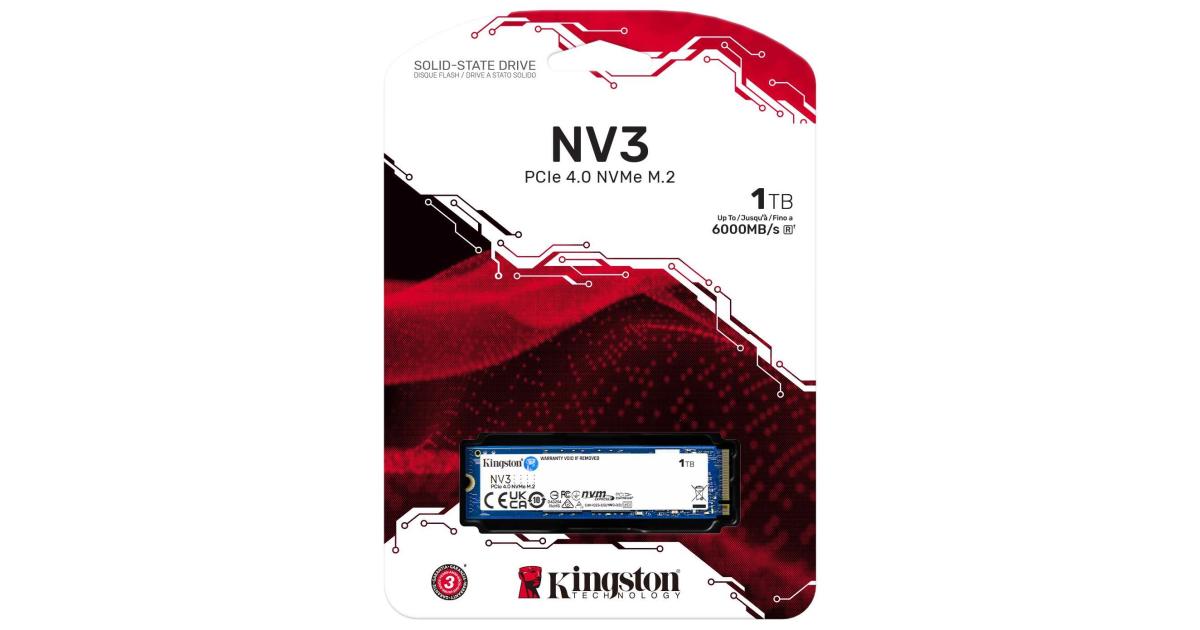 Kingston NV3 1TB M.2 NVMe PCIe 4.0, GEN 4 SSD Up To 6000/4000 MB/s Read/Write