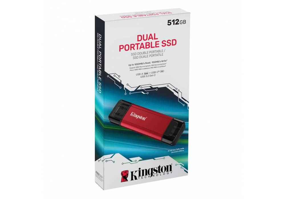 Kingston 512GB Dual USB-A/C Portable SSD | Up to 1050MB/s | USB 3.2 Gen 2