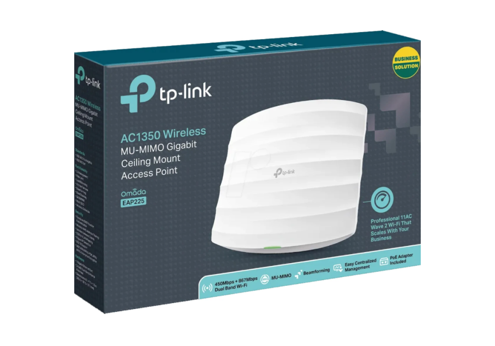 TP-Link EAP225 Omada AC1350 Gigabit Wireless Access Point Business WiFi Solution w/ Mesh Support, Seamless Roaming & MU-MIMO PoE Powered SDN Integrated Cloud Access