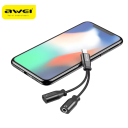 AWEI CL-73 Lightning cable to 3.5 mm Earphone Jack 2 in 1 AUX Headset Adapter For iPhone 14 13 12 Pro Max Headphones Converter