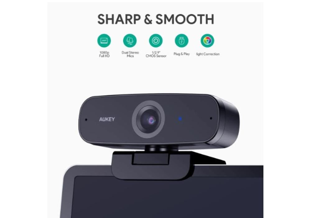 AUKEY PC-W3 Impression 1080p Webcam Live Streaming Camera with Stereo Noise Reduction Microphone