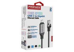 Promate Ultra-Fast Ethernet to USB-C Adapter Cable with 1000Mbps RJ45 Input, 5M Tangle-Free Cable, Seamless USB-C 3.2 Output for High-Speed Internet, Durably Built, and Reliable Connection for Laptops