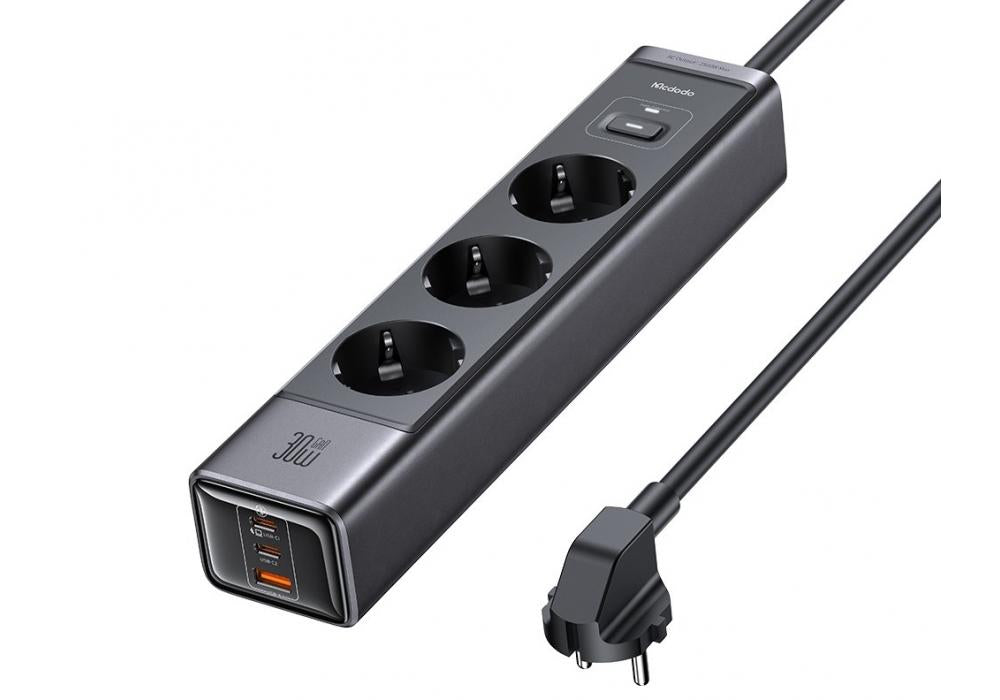 Mcdodo Surge Protection Power Strip 6 Outputs Including 2 USB-C Ports,1 USB-A Port,& 3 AC outlets USB-C Port Supports Max.30W Fast Charging for Laptops, Phones - 18 Months Warranty