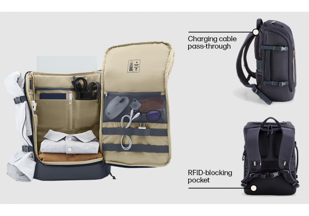HP Travel 25L 15.6-inch Laptop Backpack - Light & Stylish - Expandable to 30L - Multiple Pockets, Including RFID Blocking Pocket - Lockable Zippers HP Travel 25L 15.6-inch Laptop Backpack - Light & Stylish - Expandable to 30L - Multiple Pockets, Including RFID Blocking Pocket - Lockable Zippers