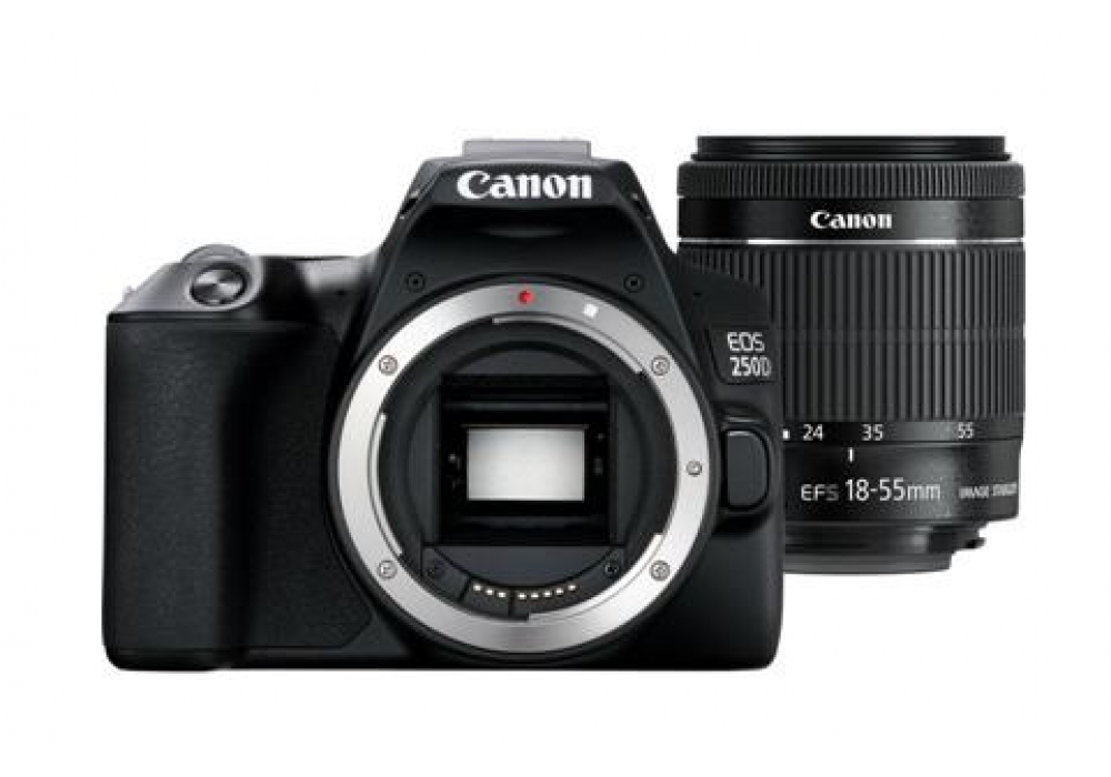 Canon EOS 250D + EF-S 18-55mm f/3.5-5.6 III SLR Camera Kit 24.1 MP CMOS 6000 x 4000 pixels Black Canon EOS 250D + EF-S 18-55mm f/3.5-5.6 III SLR Camera Kit 24.1 MP CMOS 6000 x 4000 pixels Black