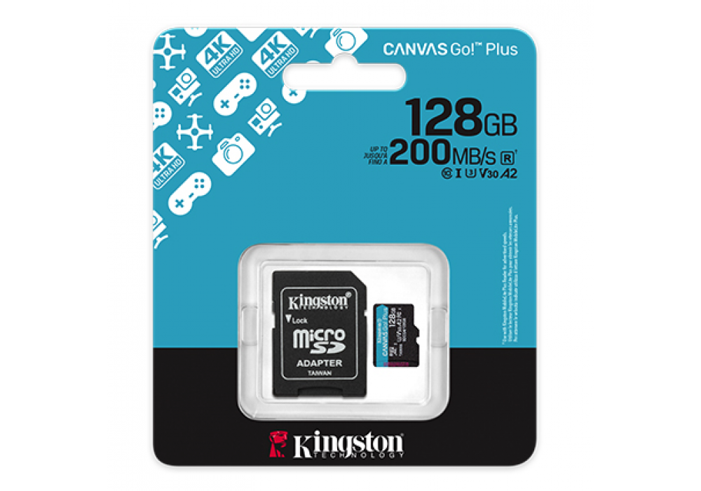 Kingston Memory Card 128GB micSDXC Canvas Go! Plus microSD memory card or mobile gaming, drones, action cams and Android™ device Speeds of up to 200MB/s read