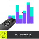 Logitech R700 Wireless Presentation Remote, 2.4 GHz with Nano USB-Receiver, Red Laser Pointer, Slideshow Buttons, 30-Meter Operating Range, LCD-Display for Time Tracking, 6 Buttons, for PC - Black