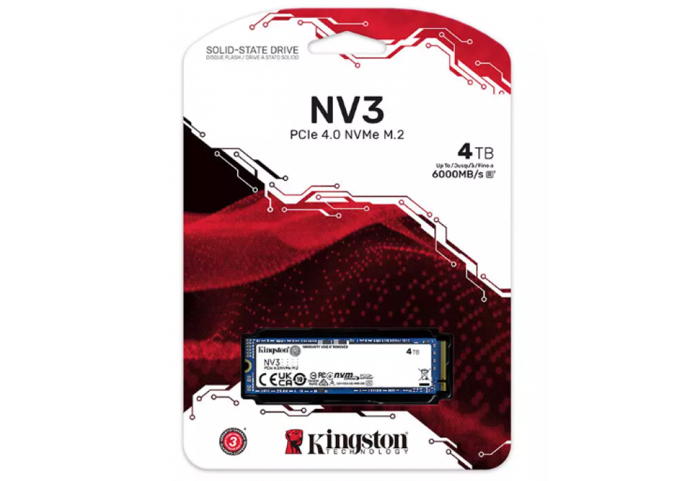 Kingston NV3 4TB M.2 2280 NVMe SSD | PCIe 4.0 Gen 4x4 | Up to 6000 MB/s